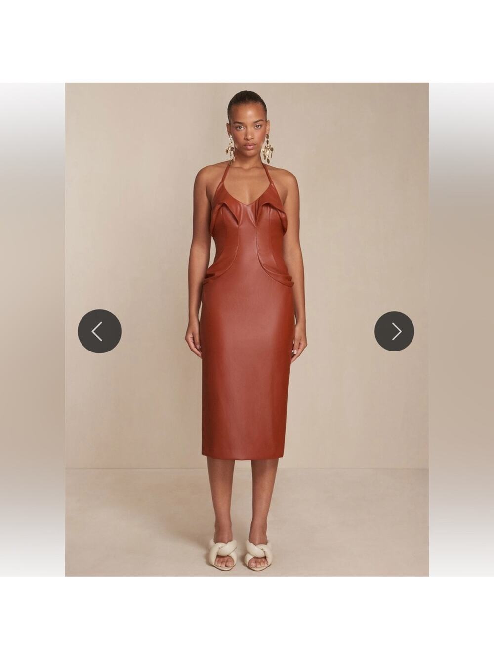 cult gaia zahora brown faux leather halter style sculptural bust detail dress 10 - Picture 1 of 12